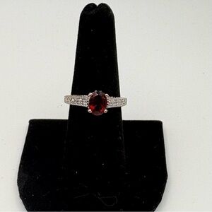 Elegant Silver and Red Gemstone Ring
